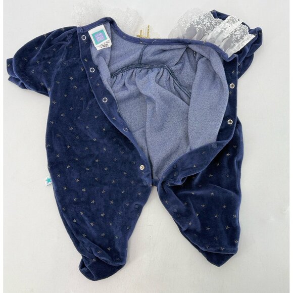 Little Me Baby Girl’s‎ Blue Velvet With Good Star Snap Romper Ruffles Size 6 Mo - Picture 4 of 8